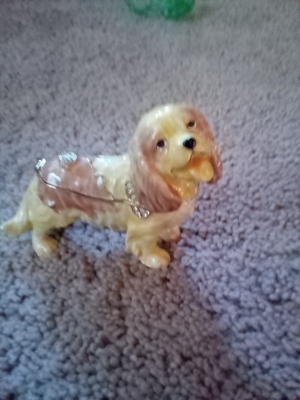 Ciel King Charles Cavalier Spaniel Enamel Bejeweled Trinket Box With Hinged Lid
